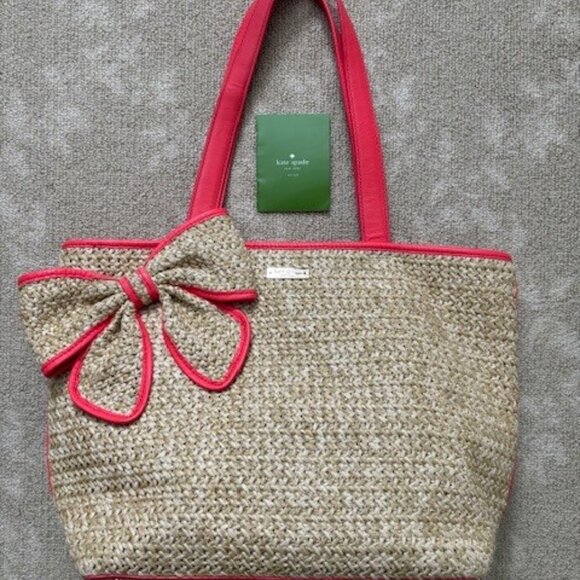 Kate Spade New York BELLE PLACE Woven STRAW BOW TOTE Handbag Purse - Picture 11 of 12